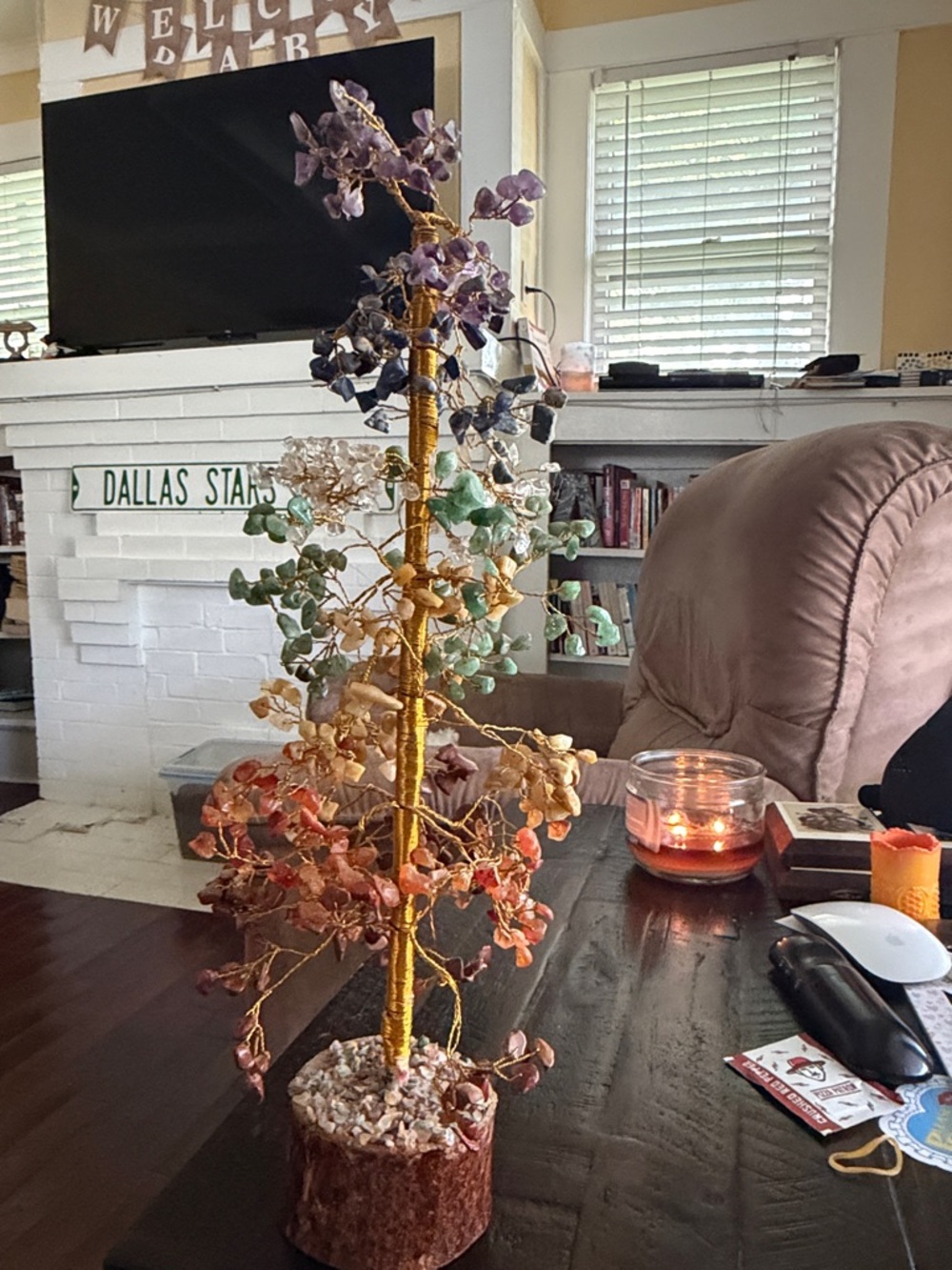 Decorative Multicolor Gemstone Tree Sculpture for Home Accents